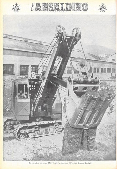 p. 12 (quarta di copertina), l'operaio Armando Scaniglia manovra un escavatore universale